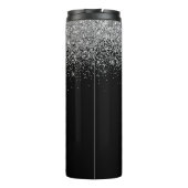Zwarte Zilver Glitter Meisjesnaam Monogram Thermosbeker (Achterkant)