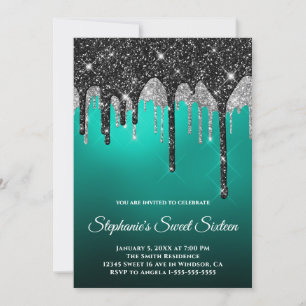 Zwarte Zilver Glitters Turquoise Teal Ombre Sweet  Kaart