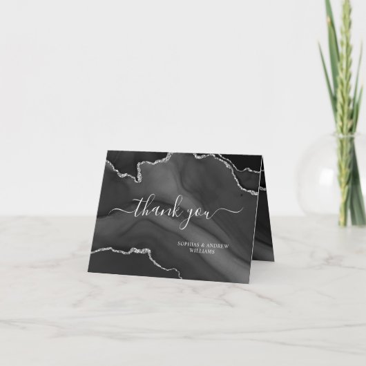 Zwarte & Zilver Hartelijk dank Bedankkaart (Voorkant)