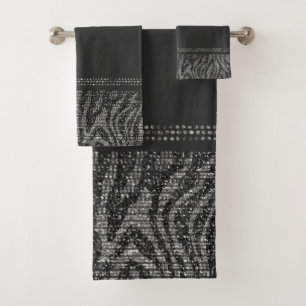 Zwarte Zilver Zebra Wilde Dierenprint Exotisch Gla Bad Handdoek