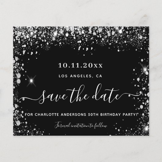 Zwarte zilverbegroting op feestdag behalve datum flyer (Voorkant)