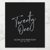 Zwarte & Zilverbriefing 21e verjaardag Wijn Etiket (Enkel label)