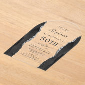 Zwarte zilveren agaat 50e verjaardag boog acryl uitnodigingen (Laagn)