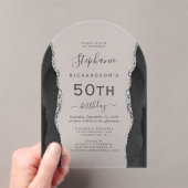 Zwarte zilveren agaat 50e verjaardag boog acryl uitnodigingen (Insitu (Draagbaar))