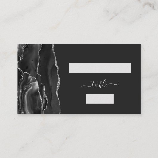 Zwarte zilveren agaat bruiloft escort plaatskaartje (Voorkant)
