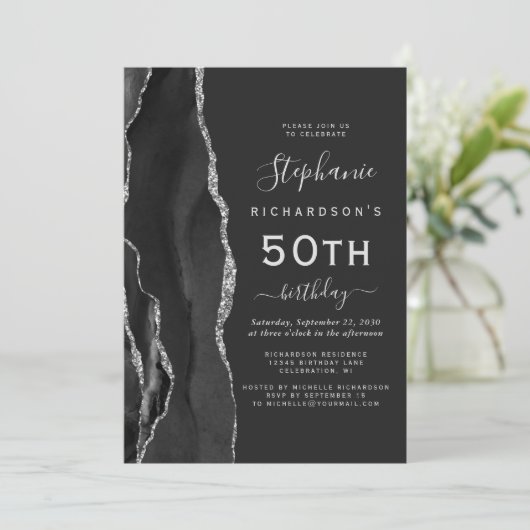 Zwarte zilveren agaat Dark 50ste verjaardagsfeest Kaart (Staand voorkant)