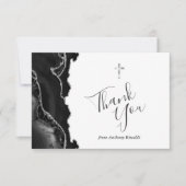 Zwarte zilveren agaat eerste communie Dank u Bedankkaart (Voorkant)
