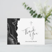 Zwarte zilveren agaat eerste communie Dank u Bedankkaart (Staand voorkant)