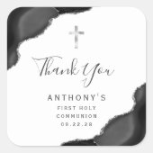 Zwarte zilveren agaat Eerste Heilige Communie Dank Vierkante Sticker (Voorkant)