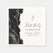 Zwarte zilveren agaat Eerste Heilige Communie Servet (Voorkant)