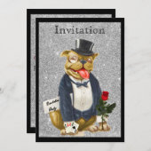 Zwarte Zilveren Bachelorfeest Uitnodiging Bulldog (Voorkant / Achterkant)