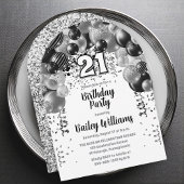 Zwarte zilveren ballonnen 21ste verjaardagsfeest kaart