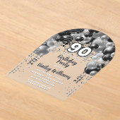 Zwarte zilveren ballonnen 90ste verjaardagsfeest acryl uitnodigingen (Laagn)