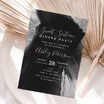 Zwarte zilveren borstels typografie Sweet 16 Kaart<br><div class="desc">Een moderne,   en elegante zwarte zilveren penseeldruppels schilderen de zoete zestien feestjes. Ideaal voor een zoete zestien verjaardagsfeestje.</div>