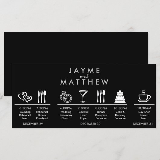 Zwarte zilveren bruiloft tijdlijn Welkomsttas Opme (Voorkant / Achterkant)