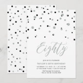 Zwarte & Zilveren Confetti 80ste verjaardag Kaart (Voorkant / Achterkant)