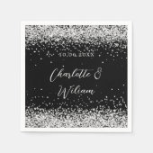 Zwarte zilveren confetti script bruiloft servet (Voorkant)