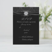 Zwarte & Zilveren Diamant RSVP Kaart (Staand voorkant)