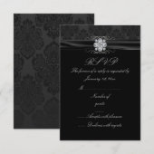 Zwarte & Zilveren Diamant RSVP Kaart (Voorkant / Achterkant)