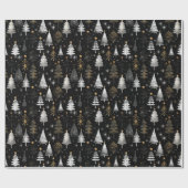 Zwarte, zilveren en gouden kerstbomen cadeaupapier (Vlak)
