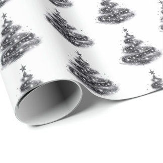 Zwarte Zilveren Glanzende Kerstboom Cadeaupapier