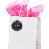 Zwarte zilveren glinsterende monogram initiaal naa ronde sticker