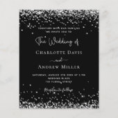 Zwarte zilveren glinsterende trouwuitnodiging (Voorkant)
