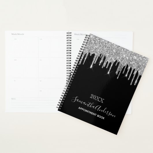 Zwarte zilveren glitter druppels 2025 planner (Display)
