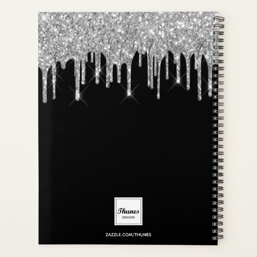Zwarte zilveren glitter druppels 2025 planner (Achterkant)