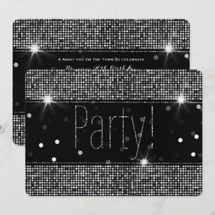 Zwarte & Zilveren Glitter Feestverlichting Verjaar Kaart