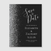 Zwarte Zilveren Glitter Magnetische Save the Date (Voorkant)