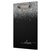 Zwarte Zilveren Glitter Meisjesnaam met Monogram Klembord (Links)