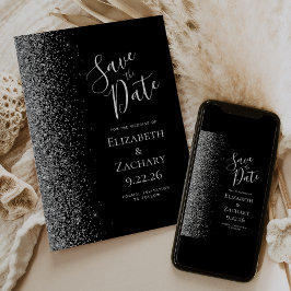Zwarte Zilveren Glitter Rand Save the Date Aankondiging