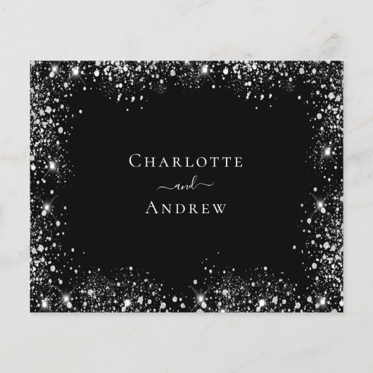 Zwarte zilveren glitter sparkles budget bruiloft R (Achterkant)