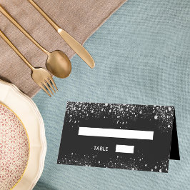 Zwarte zilveren glitter-sparren plaatskaartje