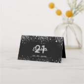 Zwarte zilveren glitter-sparren plaatskaartje (Achterkant)