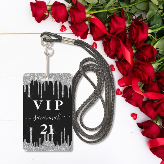 Zwarte zilveren glitterspetters vip uitnodiging ve badge