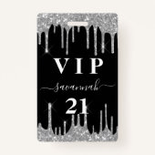 Zwarte zilveren glitterspetters vip uitnodiging ve badge (Voorkant)