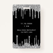 Zwarte zilveren glitterspetters vip uitnodiging ve badge (Achterkant)