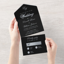 Zwarte Zilveren Huwelijks Monogram Elegant Calligr