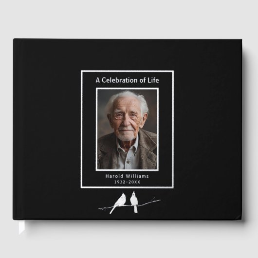 Zwarte Zilveren Kardinalen Echte Folie Begrafenis  Gastenboek (Voorkant)