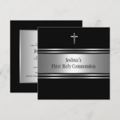 Zwarte Zilveren Kruis Jongens Eerste Communie Kaart (Voorkant / Achterkant)
