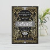  zwarte zilveren kunst Deco Wedding Invitations Kaart (Staand voorkant)