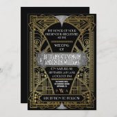  zwarte zilveren kunst Deco Wedding Invitations Kaart (Voorkant / Achterkant)