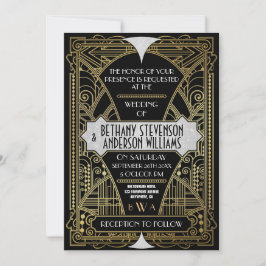 zwarte zilveren kunst Deco Wedding Invitations Kaart