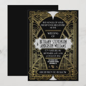 zwarte zilveren kunst Deco Wedding Invitations Kaart (Voorkant / Achterkant)