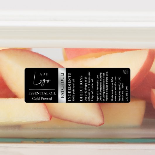 Zwarte Zilveren Logo Etherische Olie Fles Waterdic Labels (Aangebracht)