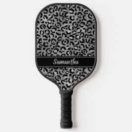 Zwarte Zilveren Luipaardprint Persoonlijk Pickleball Paddle