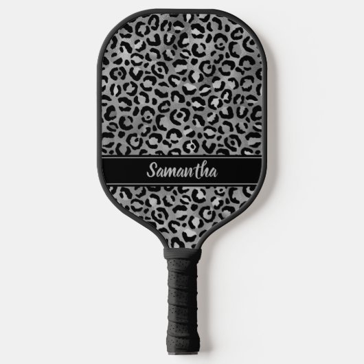 Zwarte Zilveren Luipaardprint Persoonlijk Pickleball Paddle (Voorkant)