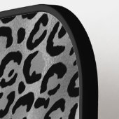Zwarte Zilveren Luipaardprint Persoonlijk Pickleball Paddle (Links Detail)
